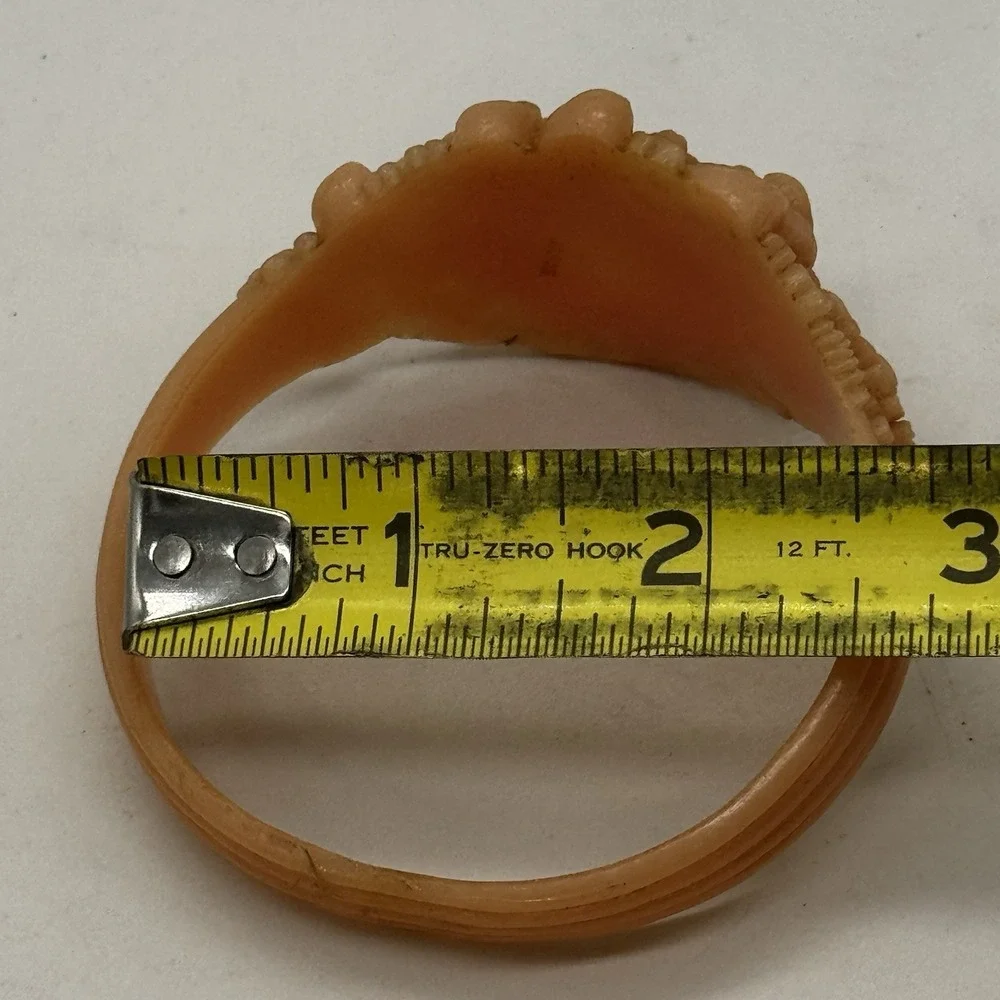 Vtg Japan Bangle Bracelet Celluloid Chrysanthemum Pale Pink Salmon Color 7.5